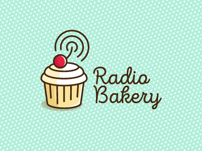 Radio Bakery bakery berry cherry cream cupcake flat log logotype pattern radio thin wave