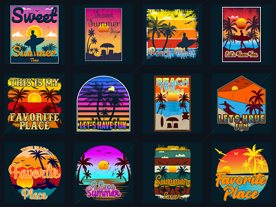 Retro summer t-shirt design bundle