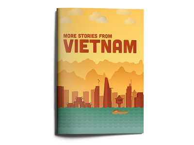 Vietnam Book Cover asia boat book cover book design city clouds cover flat gradient mountain vietnam waves