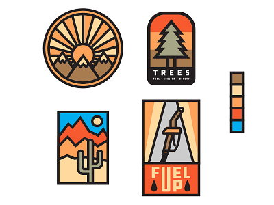 Thick Line Stickers badge cactus fuel lines mountains nature patch retro stickers thick tree vintage
