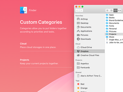 Finder – Custom Categories Concept apple categories concept custom dropbox finder folders mac macos style