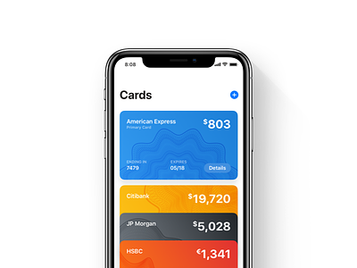 Cards – UI Kit Example app apple bank cards colors credit gradient ios native style ui wallet