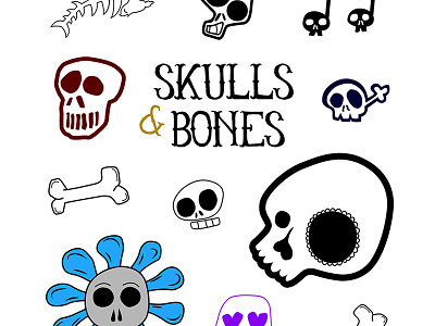 Skulls & Bones #01 artwork black white bone bones colors dead death design digital art draw fishbone flower illustration memento mori muertos music skull skulls vecto vector