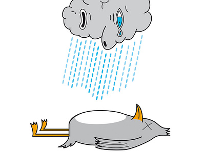 Cloudy Birdy artwork bird cloud cry crying dead digital design draft draw eyes grey illustration pen rain sad stencil tear tired vecto vector