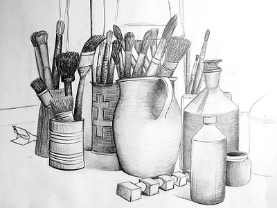 Dessin #01 anatomy brush brushes bucket draw drawing draws learning old paint painting paper pen pencil plant rough school sketch still life vase