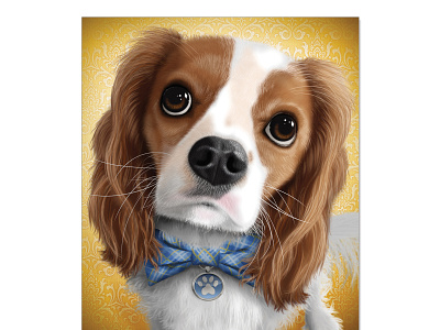 King Charles Cavalier Spaniel bowtie digital illustration dog dog nose dog tag king charles cavalier spaniel mans best friend puppy puppy eyes