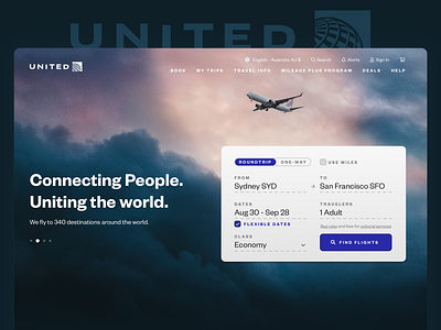 United Airlines – Connecting People. Uniting the World. airline airline ticket booking design form graphic design ticket user interface web web design webpage
