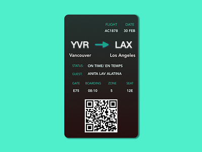 Daily UI Design Challenge 24: Boarding Pass 100 day challenge 100daychallenge boardingpass dailyui design travel ui ux