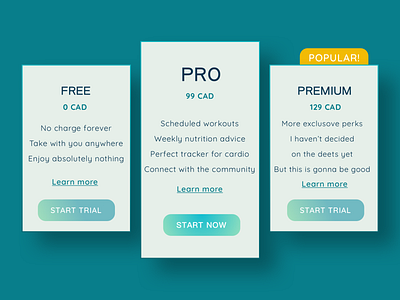 Daily UI  Design Challenge 30: Pricing