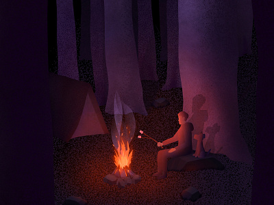 Camping Companion campfire camping design digital art digital illustration digital painting digitalart dog forest night procreate procreate art