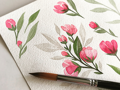 Floral Watercolors elements floral flowers green pink watercolor