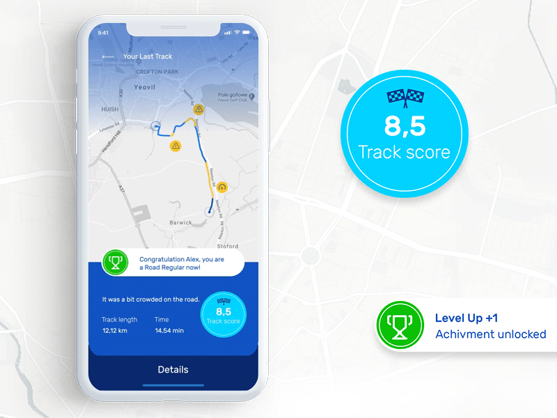 We care app concept - Your personal driving guide concept gamification guide insurance interaction ios map mobile points product design ui ux