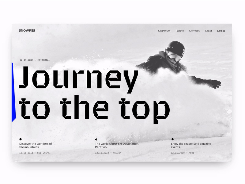 Editorial interaction article blue clean editorial editorial layout invision studio micro interaction snowboard typography
