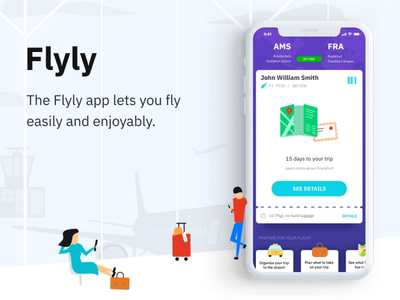 Flyly App airlines apps boarding pass interaction mobile motion tickets travel ui ux