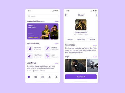 Concert Tickets App app clear clear design concept concert design dribbble interface minimal mobile popular ticket ticket app tickets top ui ux