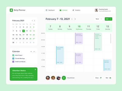 Daily Planner calendar design desktop interface management planner popular project time top uxui week