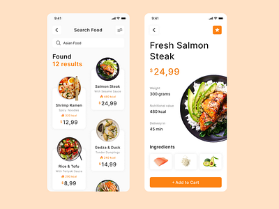 Food Delivery app asian cart delivery design food interface mobile nutrition popular shop spicy store top uxui