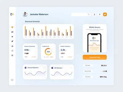 Developer App android app code dashboard design develop developers downloads interface ios mobile popular statistics team top uxui
