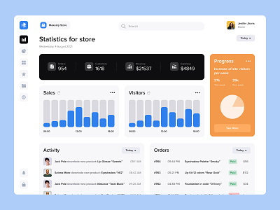 Online Store Statistics App activity app customers dashboard design desktop interface makeup orders popular progress sales statistics store top uxui