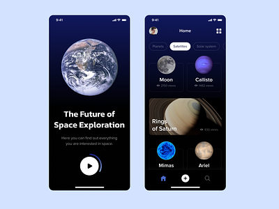 Space Mobile App app design interface mobile moon planats popular satellites space sun top univers uxui
