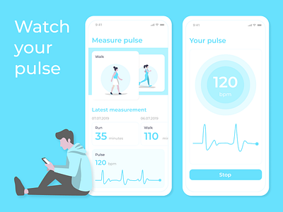 Watch your pulse app art design dribbble illustration interface mobile pulse pulse measurement rhinoda running sport ui ux vector