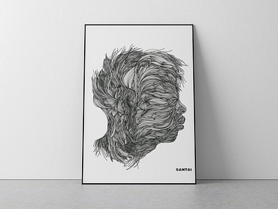 "Come Inside my Mind" art black white design illustration linear lineardrawing linedrawing lines postcard design poster santai illustration