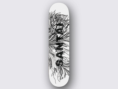 Skateboard design "Underwater Peony" art design graphic design illustration linear peony santai illustration skate skateboarddesign white background