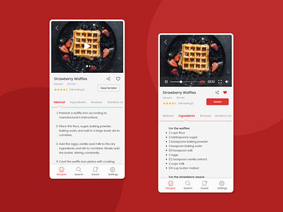 Mobile screens for a recipe app