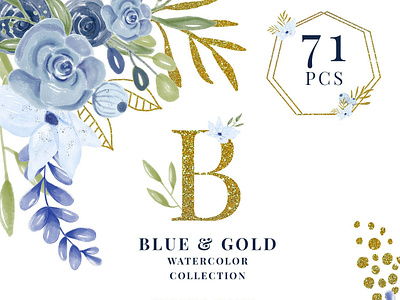 71 Blue and Gold Watercolor Collection Clipart art blue clipart branding clipart cute design flower clipart gold clipart illustration logo turnip typography watercolor clipart web