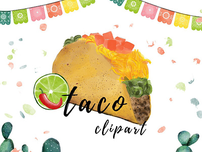 Watercolor Taco Clipart Mexican PNG art baby shower clipart branding clipart commercial use clipart cute design food clipart illustration mexican clipart taco clipart turnip watercolor clipart