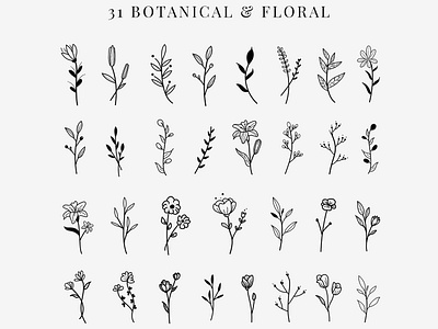 Botanical Floral Elegant Black Clipart Bundle Set art black and white clipart botanical clipart branding clipart cute design elegant clipart floral clipart illustration turnip wedding clipart