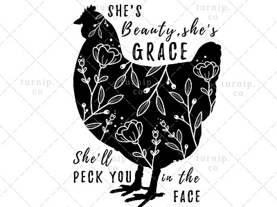 She's Beauty She's Grace Sublimation Clipart PNG Graphic animal clipart art branding chicken clipart clipart cute design funny clipart illustration quotes clipart turnip