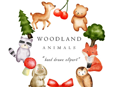 Watercolor Woodland Animal Clip Art Images animal clipart art branding clipart cute cute clipart design forest clipart illustration kawaii clipart tree clipart turnip watercolor clipart woodland clipart
