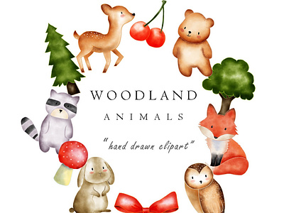 Watercolor Woodland Animal Clip Art Images