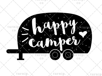 Happy Camper PNG Sublimation Graphic In Black And White adventure clipart art black and white clipart branding camper clipart clipart cute design illustration pun clipart quote clipart sublimation clipart travel clipart turnip