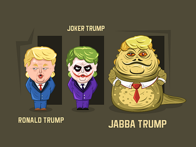 The whole family 2d animation character design game illustration ios ronald rundown trump vector