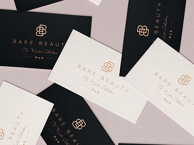 Bare Beauty beauty brand business cards foil gold letterpress logo mark type