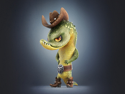 Croco animal cartoon character cowboy crocodile dangerous funny hat illustration reptile sheriff western