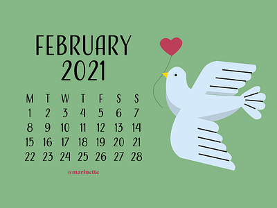 February 2021 - Calendar - v2 2021 2021 calendar bird calendar design february flatdesign green illustration illustrator