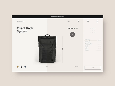 Boundary Supply 🎒 - Product Detail Page backpack design e comerce ecom ecommerce fashion interactive layout shopify shopping typography ui ux web website