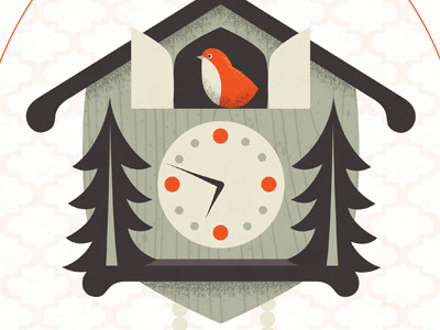 Cuckoo Clock print detail bird cuckoo cuckoo clock illustration modern print red
