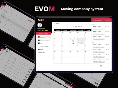 EVOM moving company system app branding dashboard design flat minimal perfectorium ui ux web website