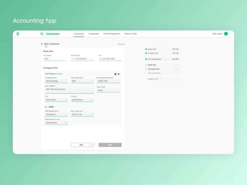 Accounting - New customer multi step form accounting adobe xd formdesign forms material design minimal multi step mutlistep