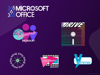 Office 365 Retro Logos (Fiction) affinity affinity designer fictional first post first shot firstshot logo microsoft microsoft office microsoft office 365 microsoft tools office365 retro retrowave teams