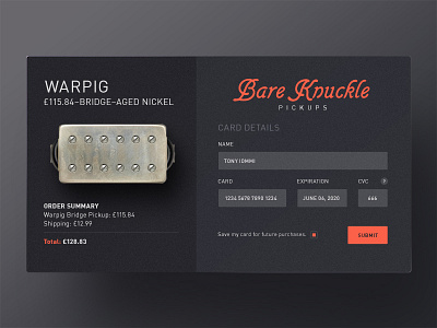 Daily UI #002 - Checkout 002 bare knuckle pickups checkout credit card daily ui guitar warpig