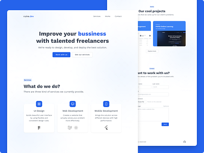 ruine.dev - Freelancer Team Landing Page agency blur freelance landing page light modern service software house ui website