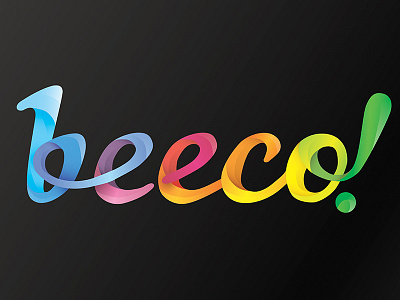 Beeco Logo dimensional eco environment exclamation fun greet rainbow ribbon script