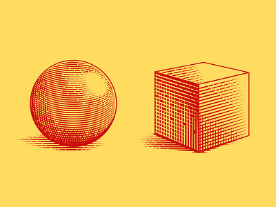 Scratchboard Experiment ball box cube etch etching linocut scratchboard sphere woodcut