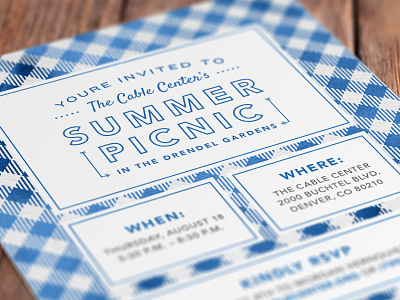 Summer Picnic Invitation Snippet 5x7 blanket boxes grid invite lockup pattern type watercolor