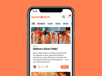 Spoon&Fork - News Feed Interface culinary food food app mobile app mobile interface mobile ui uxui